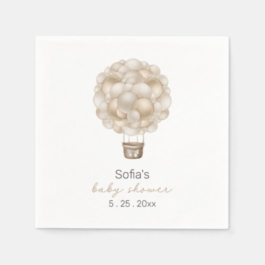 Beige Hete Luchtballon Boho Baby shower Servet (Voorkant)