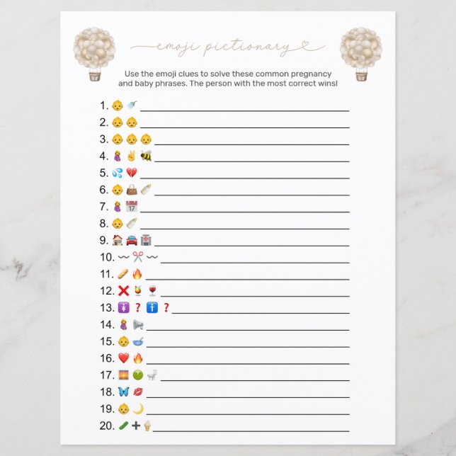 Beige Hete Luchtballon Emoji Baby shower Spel (Voorkant)