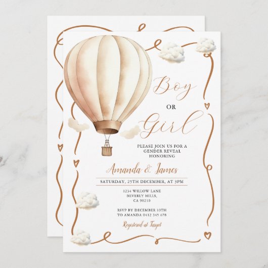 Beige Hete Luchtballon Geslacht Onthullen Ribbon B Kaart (Voorkant / Achterkant)