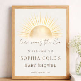 Beige Hier Komt de Zoon Baby Shower Welkomstbord Poster