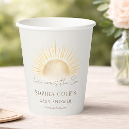 Beige Hier Komt De Zoon Jongen Zon Baby Shower Papieren Bekers
