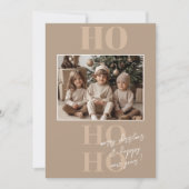 Beige Ho Ho Ho en Kerstfoto Kaart (Voorkant)