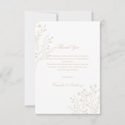 Beige hoek Floral Boho bruiloft Bedankkaart (Voorkant)
