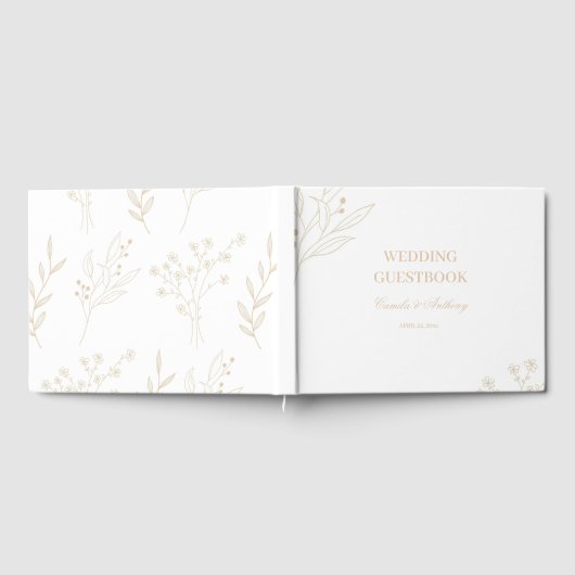 Beige hoek Floral Boho bruiloft Gastenboek (Volledig)