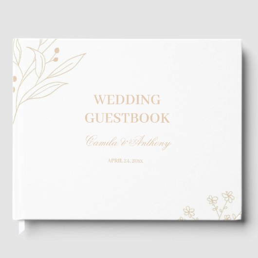 Beige hoek Floral Boho bruiloft Gastenboek (Voorkant)