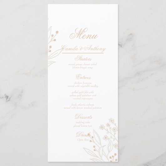 Beige hoek Floral Boho bruiloft Menu (Voorkant)