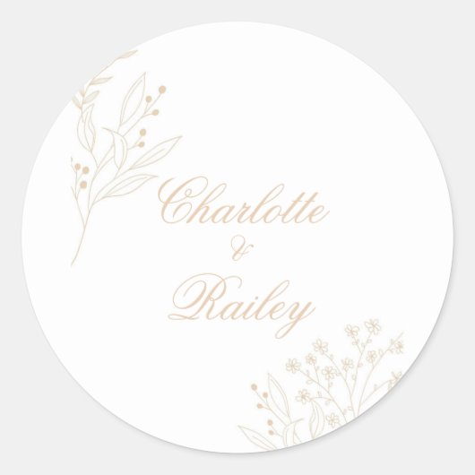 Beige hoek Floral Boho bruiloft Ronde Sticker (Voorkant)