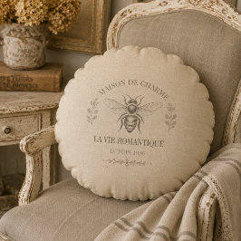 Beige Hommeltje Franse Landelijke Stijl Vintage Ru Rond Kussen