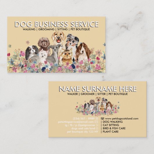 Beige Hond Grooming Walking Sitting Visitekaartje (Voorkant / Achterkant)