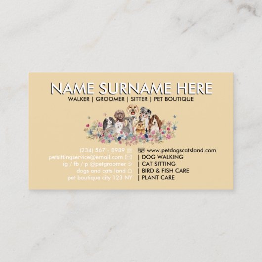 Beige Hond Grooming Walking Sitting Visitekaartje (Achterkant)