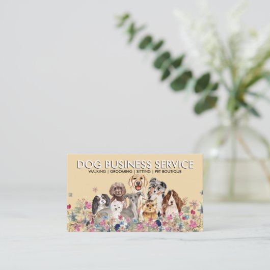 Beige Hond Grooming Walking Sitting Visitekaartje (Staand voorkant)