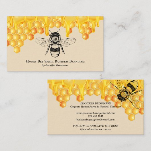 Beige Honeycomb Driving Queen Bee Visitekaartje (Voorkant / Achterkant)