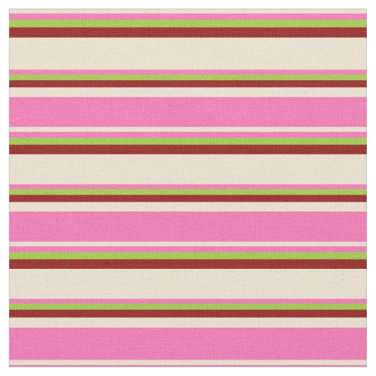 Beige, hot-roze, groene en donkerrode strepen stof (Close Up)