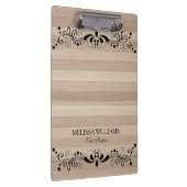 Beige houtextuur met  zwarte flessenzijde klembord (Rechts)