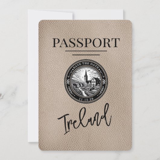 Beige Ierland Paspoort Save The Date (Voorkant)
