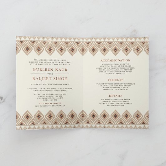 Beige Ikat Alles in een Anand Karaj Sikh bruiloft (Binnen)