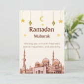 Beige Illustratieve Ramadan Mubarak Vakantie Kaart (Staand voorkant)