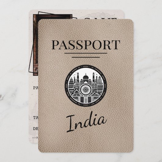 Beige India Passport Bewaar de datum Save The Date (Voorkant / Achterkant)
