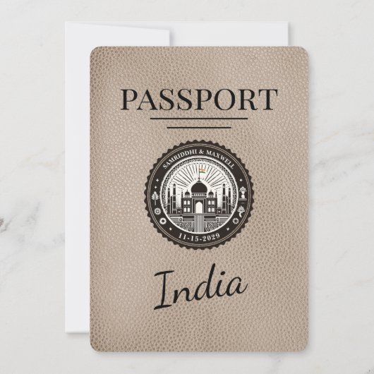 Beige India Passport Uitnodiging (Achterkant)