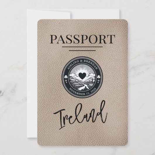 Beige Ireland Passport Wedding Invitation Kaart (Achterkant)