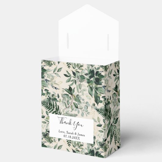 Beige Ivoor Botanisch gebladerte Bruiloft Bedankdoosjes (Geopend)