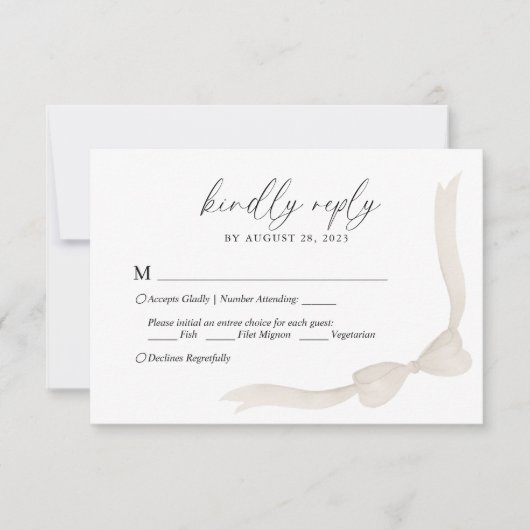 Beige Ivoor Bow Lint Menu Keuze Bruiloft RSVP (Voorkant)