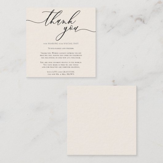 Beige ivoor Dankbaarheid Stijlvol Schrift Bedankt Informatiekaartje (Voorkant / Achterkant)