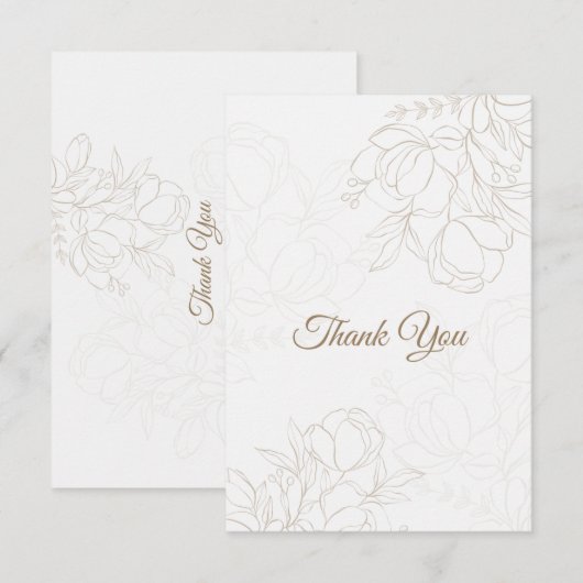 Beige Ivoor Elegant Bloemen Dank u kaart (Voorkant / Achterkant)