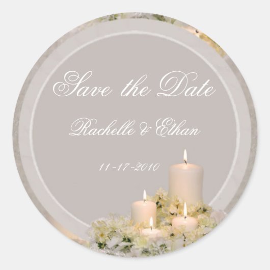 Beige & Ivoor Kaars Bloem Save the Date Bruiloft Ronde Sticker (Voorkant)