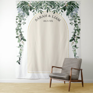Beige ivoor moderne boog botanische trouw achtergr wandkleed