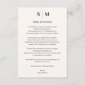 Beige Ivoor Monogram Minimalistische Trouwdetails Informatiekaartje (Voorkant)