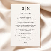 Beige Ivoor Monogram Minimalistische Trouwdetails Informatiekaartje