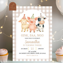 Beige Ivoorkleurige Boerderijfeest Gingham Verjaar Kaart