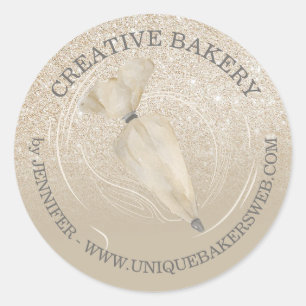 Beige Ivoorkleurige Glitter Goud Glans Bakkerij Ge Ronde Sticker