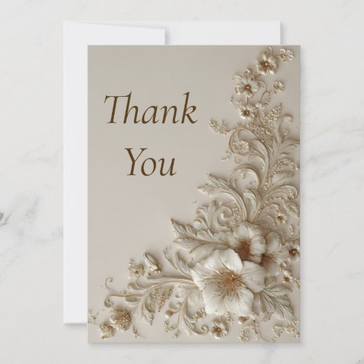 Beige & Ivory Bloemen Dank u kaart (Voorkant)