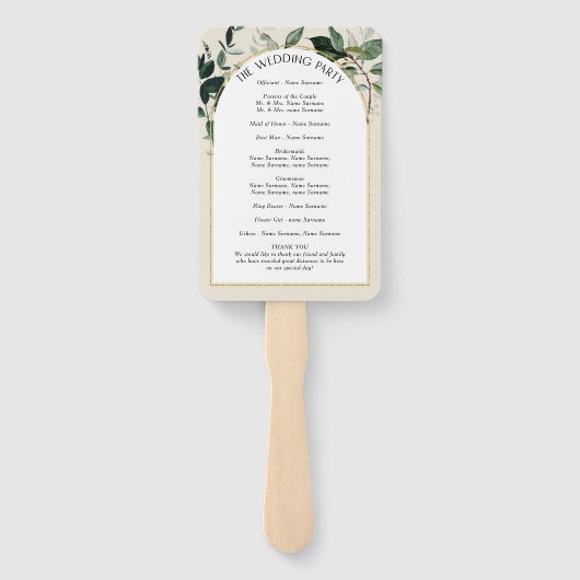 Beige Ivory Boho Arch botanisch huwelijksprogramma Handwaaier (Achterkant)