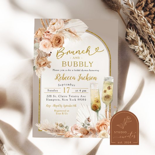 Beige Ivory Boho Brunch en Bubbly Vrijgezellenfees Kaart
