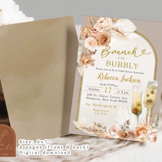 Beige Ivory Boho Brunch en Bubbly Vrijgezellenfees Kaart