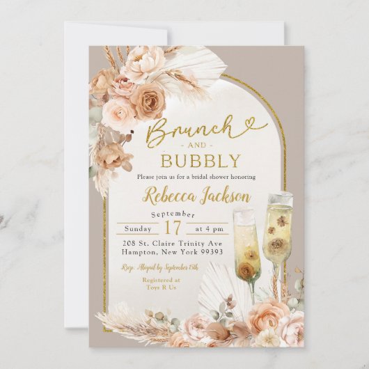 Beige Ivory Boho Brunch en Bubbly Vrijgezellenfees Kaart (Voorkant)