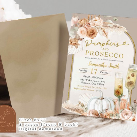 Beige Ivory Boho Pompoen & Prosecco Vrijgezellenfe Kaart