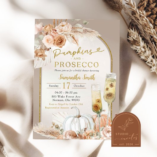 Beige Ivory Boho Pompoen & Prosecco Vrijgezellenfe Kaart