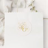 Beige Ivory | Floral Faux Gold Monogram Wedding Ronde Sticker
