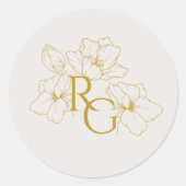 Beige Ivory | Floral Faux Gold Monogram Wedding Ronde Sticker (Voorkant)