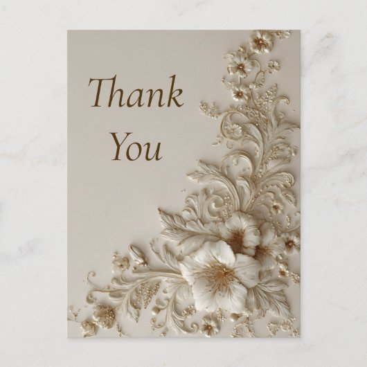 Beige & Ivory Floral Thank You Card Briefkaart (Voorkant)