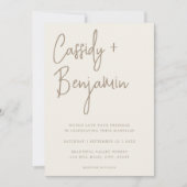 Beige Ivory Script Minimalist Modern Wedding Kaart (Voorkant)