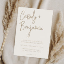 Beige Ivory Script Minimalist Modern Wedding