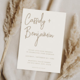 Beige Ivory Script Minimalist Modern Wedding Kaart