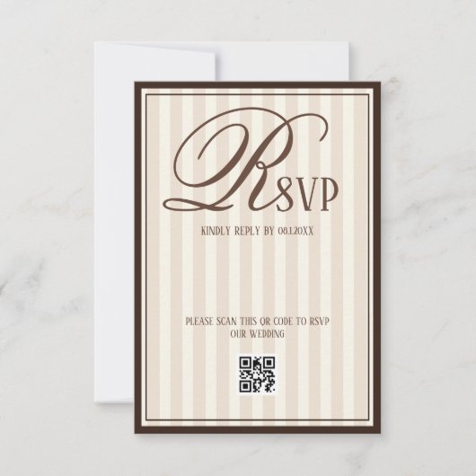 Beige Ivory Striped Luxury Wedding RSVP Kaartje (Voorkant)