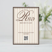 Beige Ivory Striped Luxury Wedding RSVP Kaartje (Staand voorkant)