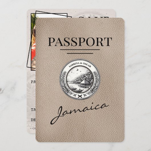 Beige Jamaica Passport Bewaar de datum Save The Date (Voorkant / Achterkant)